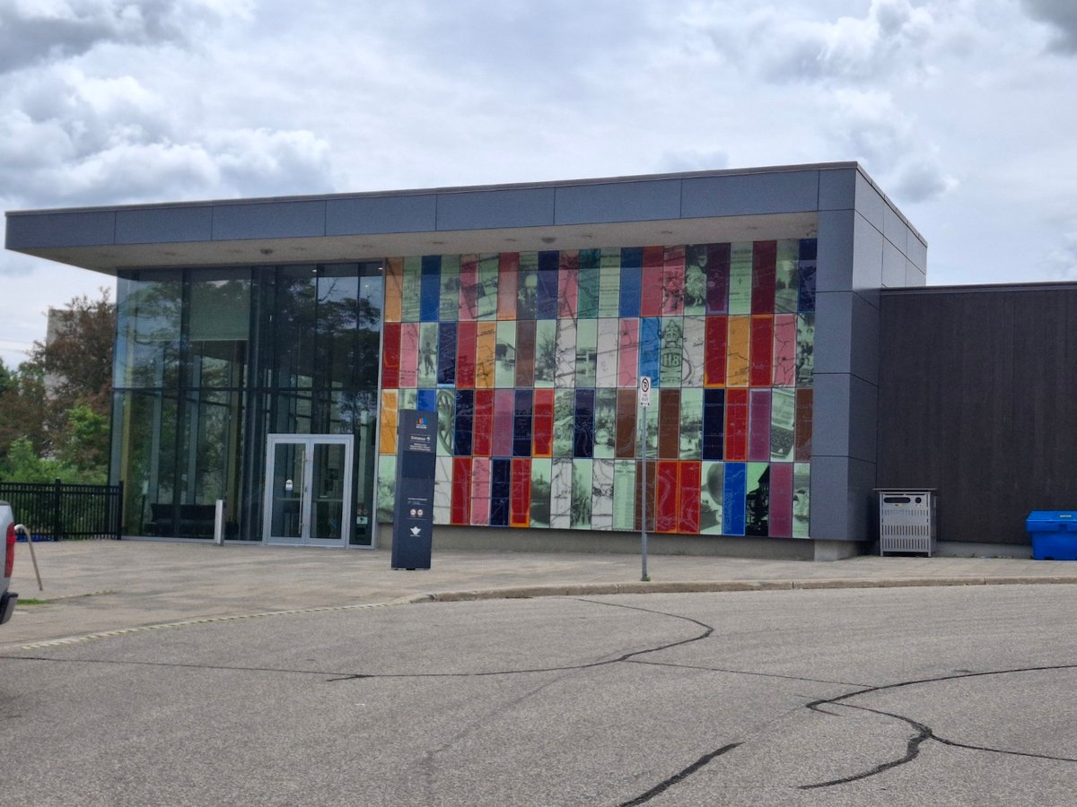 The colourful tiled entrance of the Ken Seiling Waterloo Region Museum.